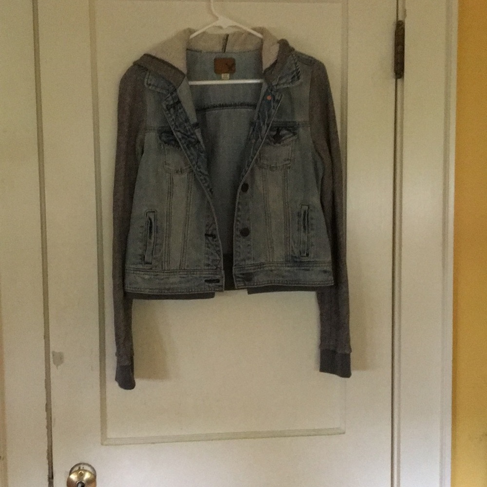 American eagle jean jacket hoodie
